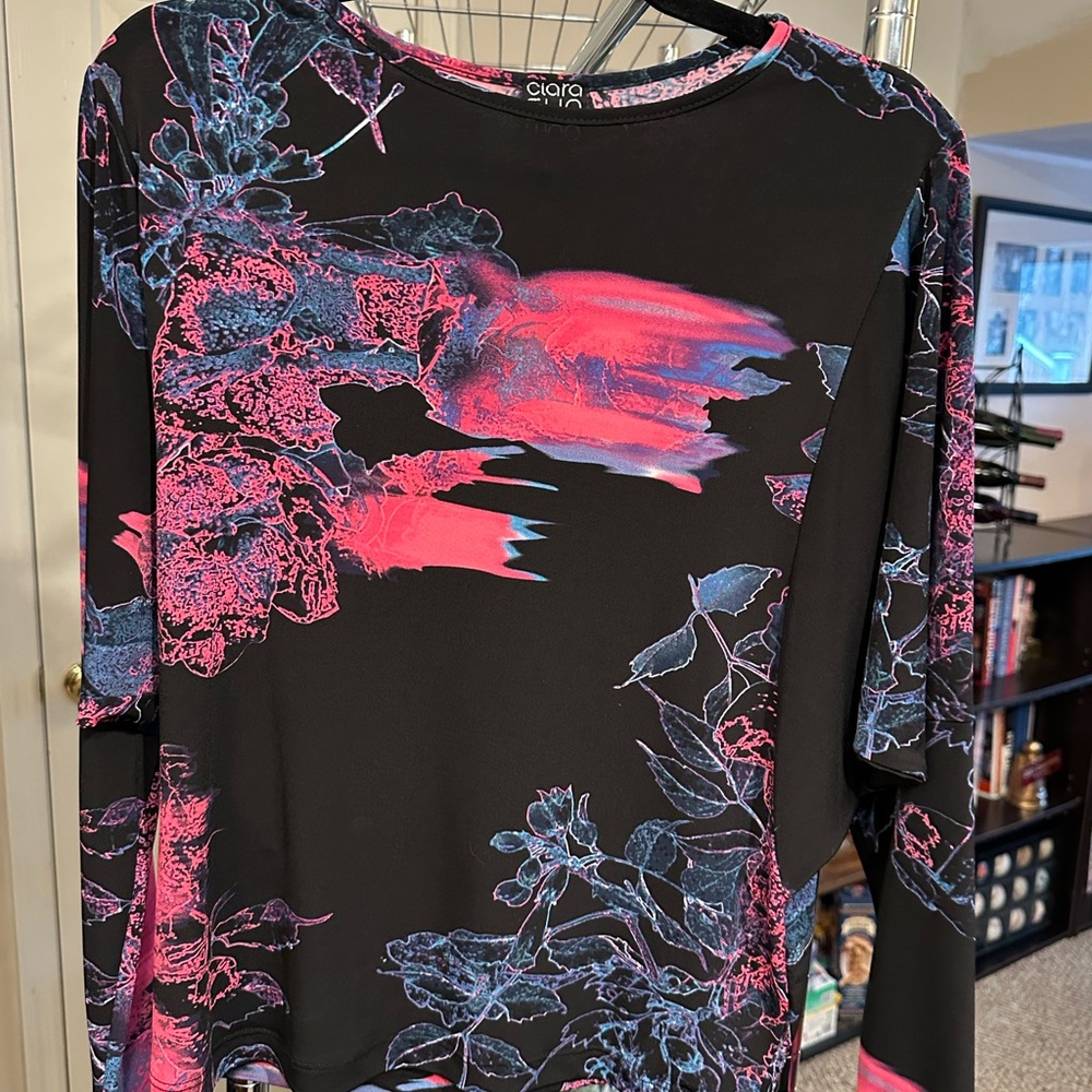Black and Pink Floral Women's Top